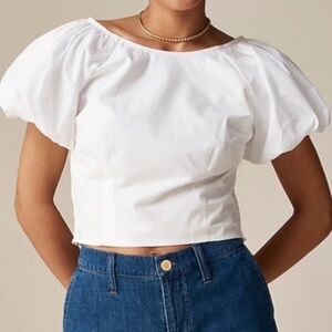J. Crew Inez Puff Sleeve Fitted Waist Smocked Back Crisp White Top